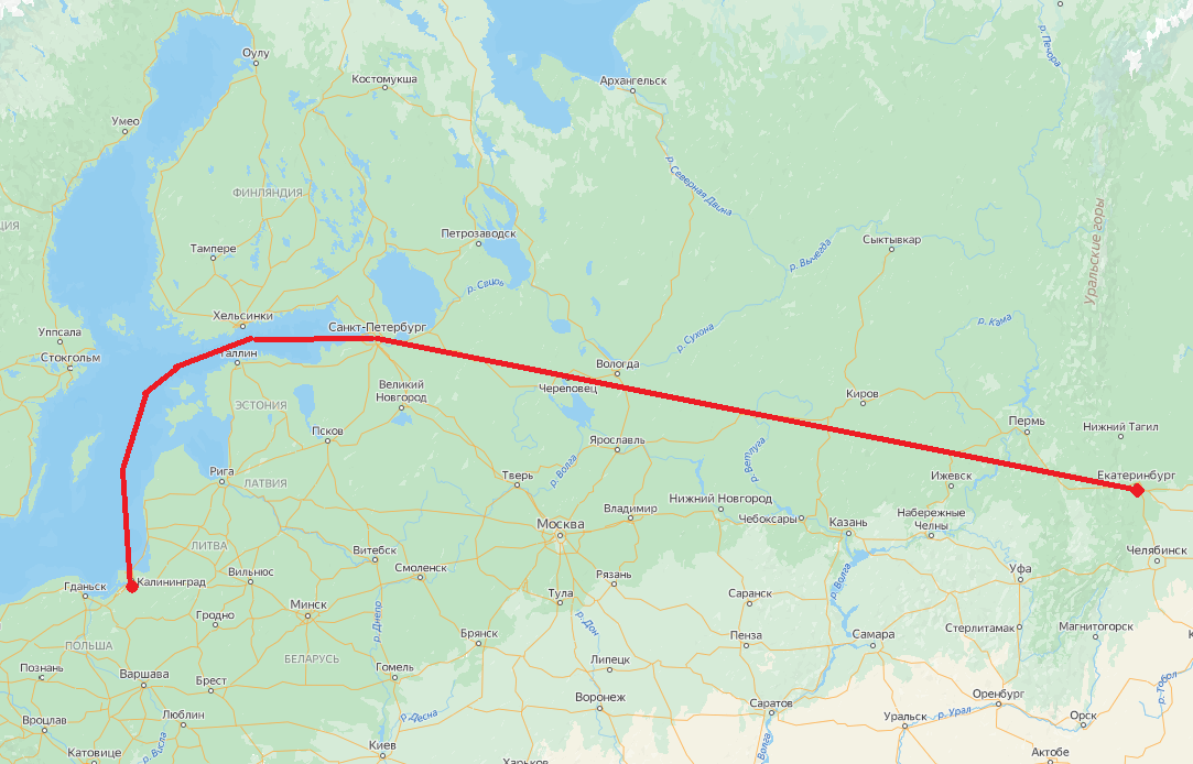 Маршрут рейсов Екатеринбург - Калининград в период проведения СВО
