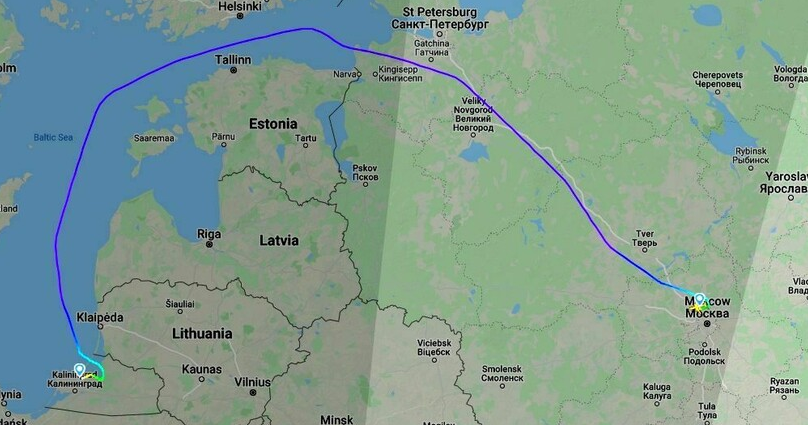 Маршрут полетов Калининград - Москва